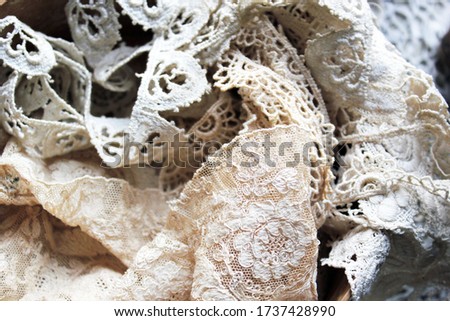 antique lace in bowl collection of delicate trims lace background of different types