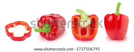 Set of red Bell peppers isolated on a white background. Clip art image for package design.