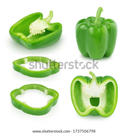 Set of green Bell peppers isolated on a white background. Clip art image for package design.