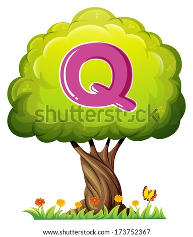 Illustration of a tree with a letter Q on a white background