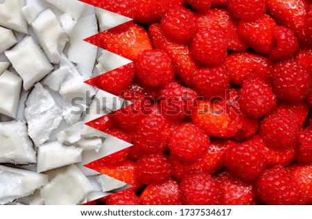 Bahrain Flag made of fresh and colorful sliced fruits