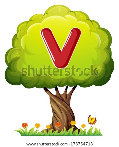 Illustration of a tree with a letter V on a white background