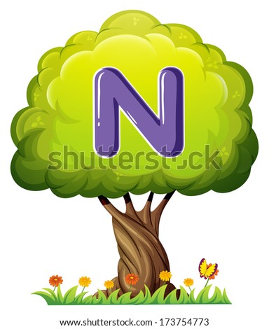 Illustration of a tree with a letter N on a white background