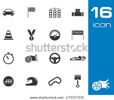 Vector black racing icons set on white background