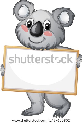Blank sign template with cute koala on white background illustration