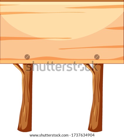 Wood blank banner in cartoon style on white background illustration