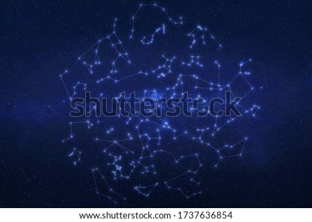Constellations in outer space. Constellation stars on the night sky with lines. Elements of this image were furnished by NASA Royalty-Free Stock Photo #1737636854