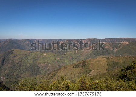 mountain range with amazing blue sky beautiful landscape image is taken at meghalaya india. it is showing the serene beauty of north east india.