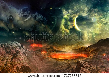 Alien planet explodes asteroid impact. Elements of this image furnished by NASA.