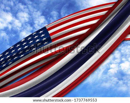 flag of America with Thailand flag on sky background