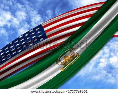 flag of America with Andalusia flag on sky background