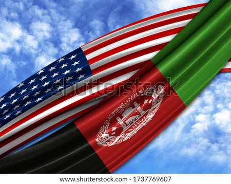flag of America with Afghanistan flag on sky background