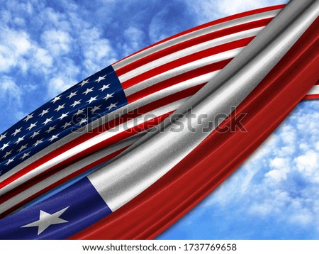 flag of America with Chile flag on sky background