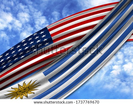 flag of America with Uruguay flag on sky background