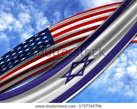 flag of America with Israel flag on sky background