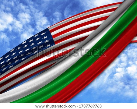 flag of America with Bulgaria flag on sky background