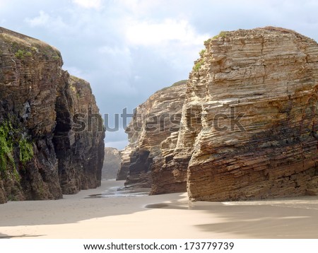 Spain, image of the Atlantic coast, beaches, cliffs and ocean. Playa Catedrais Royalty-Free Stock Photo #173779739