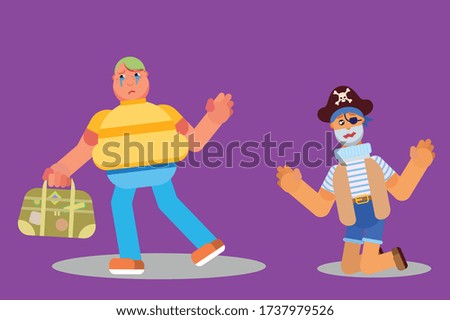 Halloween characters - An illustration of a fat boy farewell a pirate. This character illustration can use as a sticker also.
