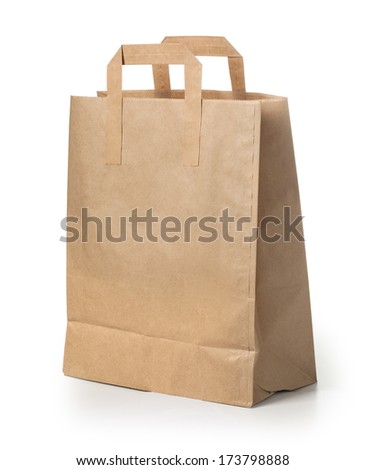 disposable paper bag close up. with clipping path