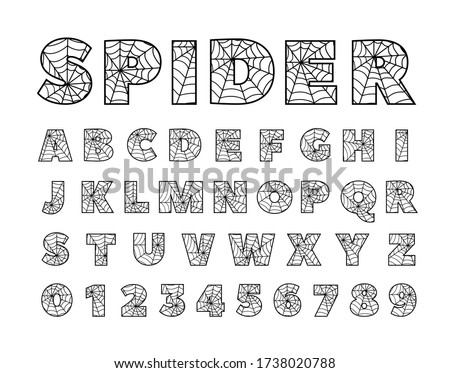 Spider font. Spiderman alphabet. Black letters on white background.