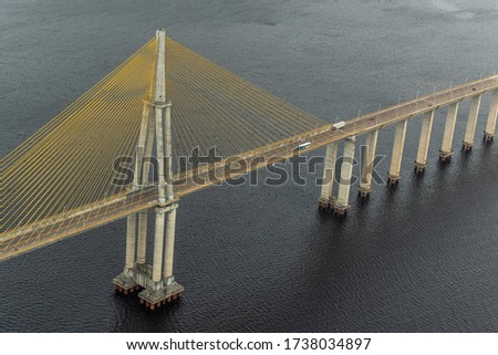 Beautiful aerial view to long new bridge in the city of Manaus
