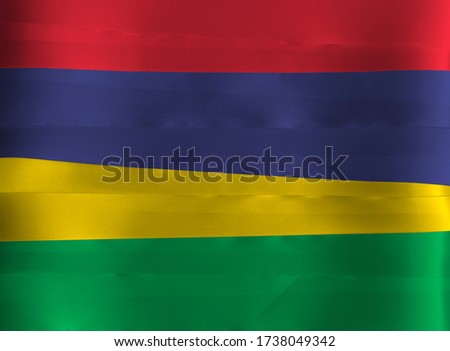 Colorful ribbon as Mauritius national flag, Four horizontal bands of red blue yellow and green.
