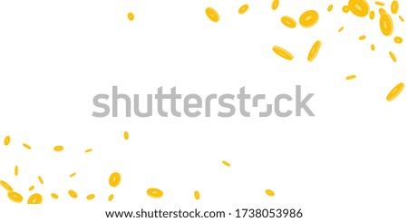Chinese yuan coins falling. Scattered disorderly CNY coins on white background. Elegant wide corners vector illustration. Jackpot or success concept.