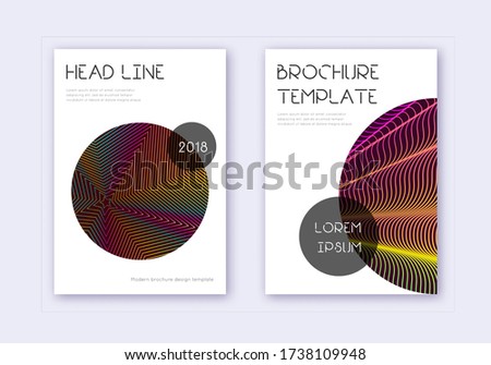 Trendy cover design template set. Rainbow abstract lines on wine red background. Glamorous cover design. Sightly catalog, poster, book template etc.