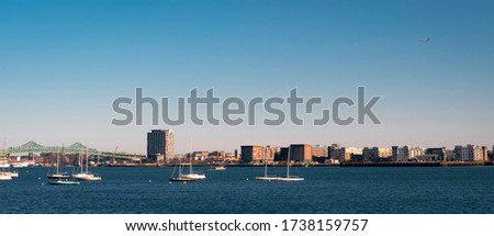 Panoramic Boston City Seascape over the Boston Harbor