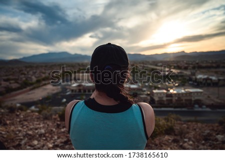 Women looking over the Las Vegas valley during sunset