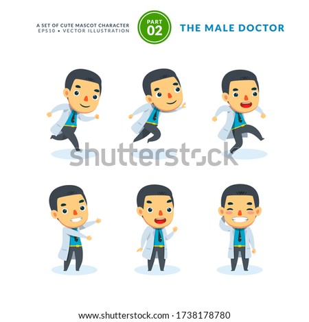 Vector set of cartoon images of Male Doctor. Second Set. Isolated Vector Illustration