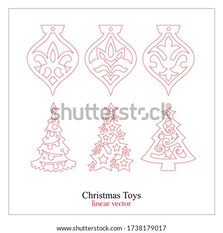 Vector graphics. Souvenir toy for a Christmas tree. With the image of ornaments. Made in linear red and black. The illustration is ideal for laser cutting.