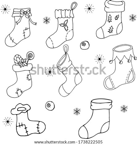 Set of doodle Items - Socks - for Christmas. Vector hand draw  Illustration EPS10