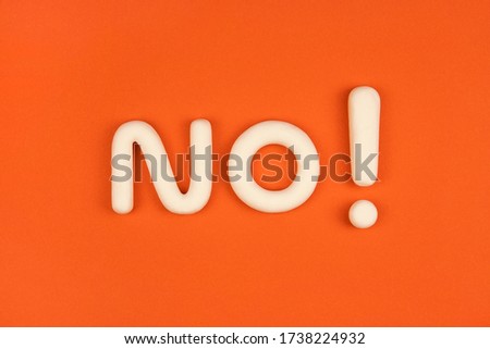 Word 'no' with exclamation mark on a red background. Explicit refusal. 3d mock-up model. Denial concept. Negative reaction.
