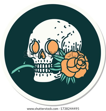 sticker of tattoo in traditional style of a skull and rose