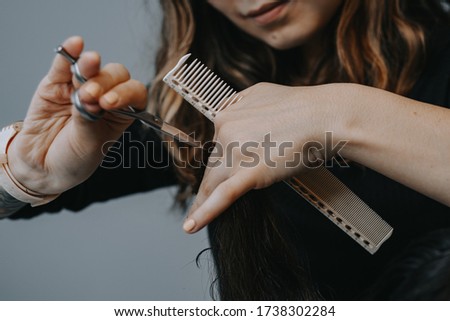 Women's haircut at home. Hairdresser cuts a girl at home.