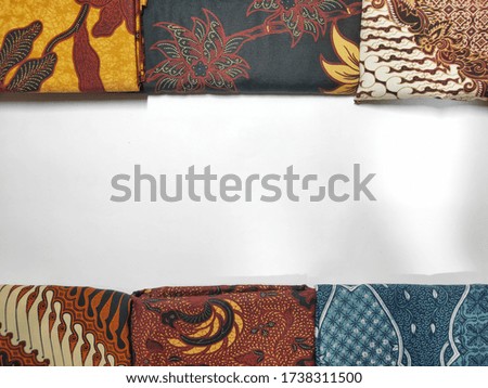 various types of batik from Indonesia with copy space, isolated on white background. For advertising, card and mock up