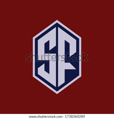 Monogram logo letter S, F, SF or FS modern, simple, sporty, blue and white color on red background