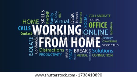 Working from Home Word Cloud on a Blue Background Royalty-Free Stock Photo #1738410890