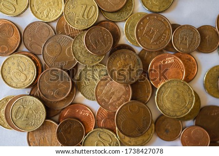 A lot of coins. Stock photo of many euro on a table.