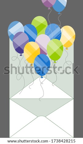 An armful of colorful balloons on the background of the envelope. Graphic printing for postcards and calendars. Congratulations to boys on the holiday.