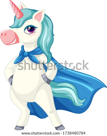 Cute blue unicorn in sitting on cloud position on white background illustration