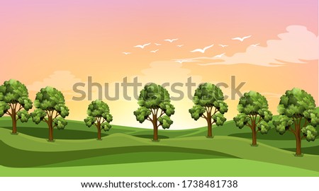 Scene with many trees in the field illustration