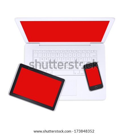Laptop, tablet pc and smartphone. Isolated on white background