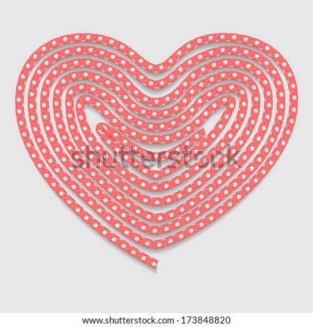 Heart of the folded rope. Valentines day background. Vector illustration.