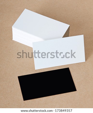 Black and White blank business cards on crafts background, identity design, corporate templates, company style
