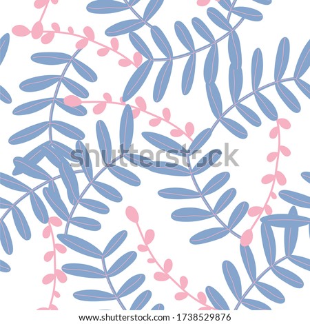 Composition of blue and pink leaves, seamless pattern, ideal for decoration or pattern for fabric