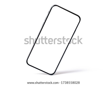 Smartphone mockup, phone with blank screen and shadow isolated on white background. Symbol of lightness freshness airiness. Modern technologies social networks and applications. Copy space