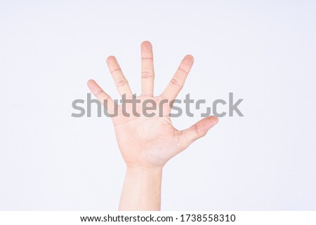 Open hand raised. No smoking on white isolated white background. World no tobacco day concept