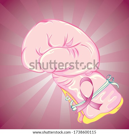 Breast cancer awareness pink ribbon with boxing gloves design.